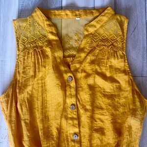 Rich ochre button up sleeveless top